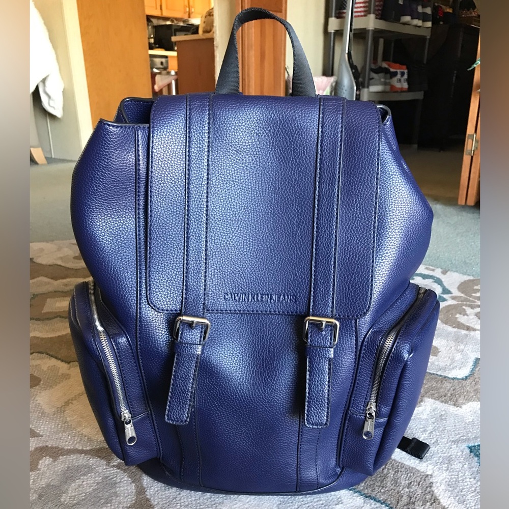 Calvin Klein blue leather backpack